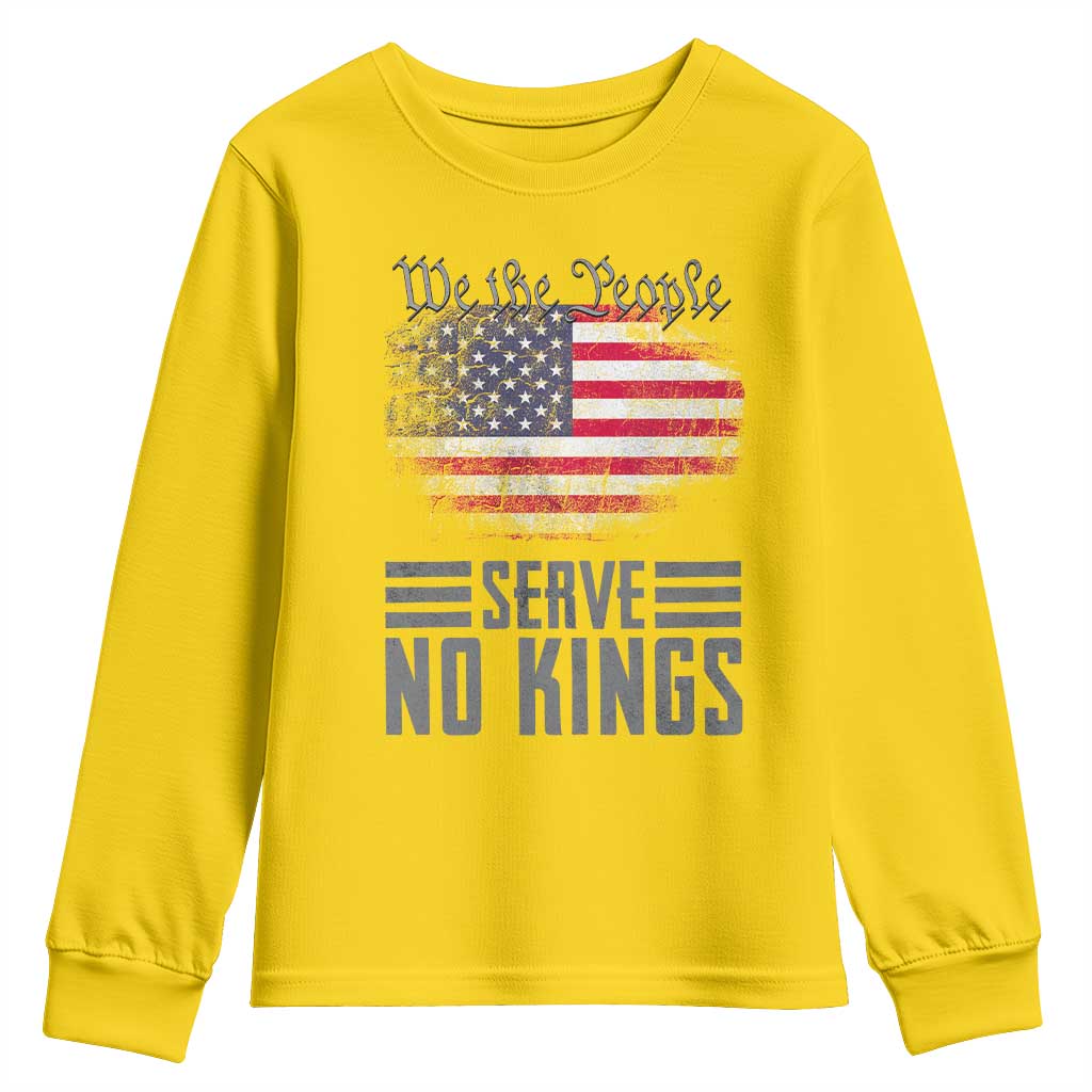 We The People Serve No Kings Youth Sweatshirt Patriotic Eagle American Flag - Wonder Print Shop