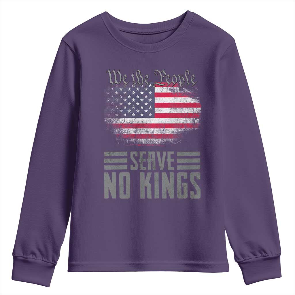 We The People Serve No Kings Youth Sweatshirt Patriotic Eagle American Flag - Wonder Print Shop