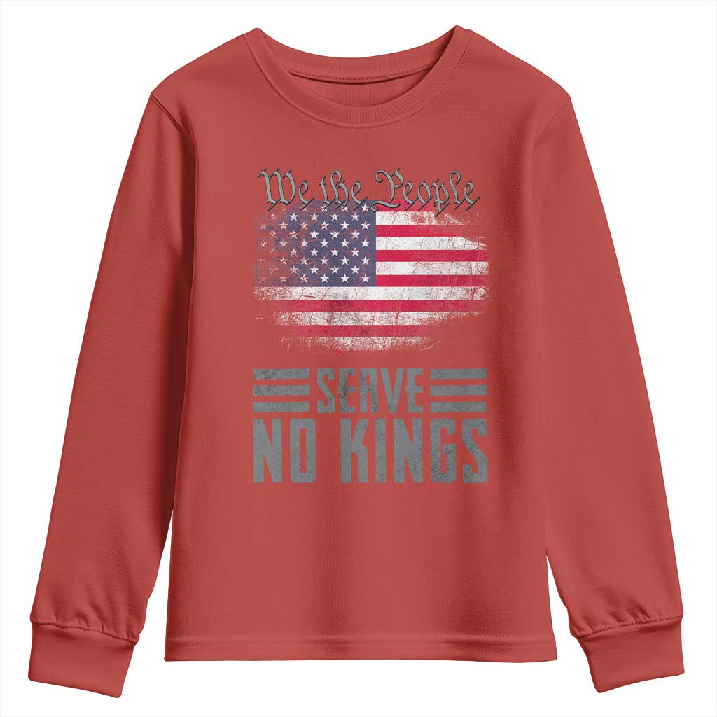 We The People Serve No Kings Youth Sweatshirt Patriotic Eagle American Flag - Wonder Print Shop