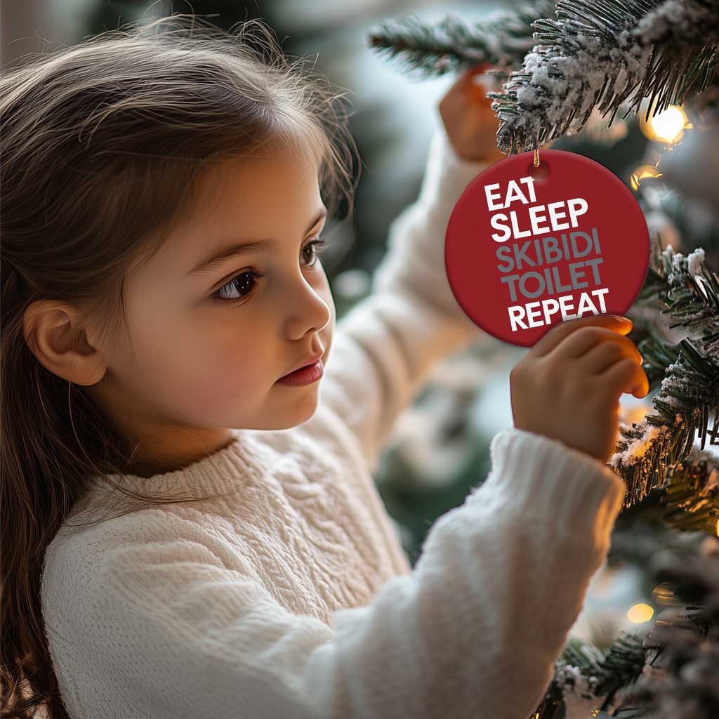 Eat Sleep Skibidi Toilet Repeat Christmas Ornament Funny Gen Alpha Slang - Wonder Print Shop