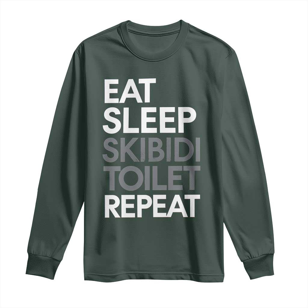 Eat Sleep Skibidi Toilet Repeat Long Sleeve Shirt Funny Gen Alpha Slang