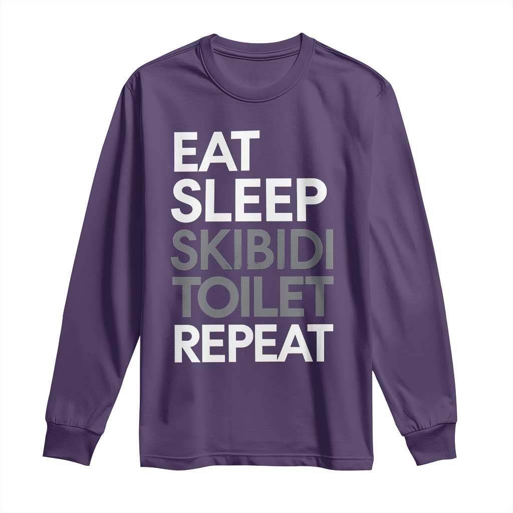 Eat Sleep Skibidi Toilet Repeat Long Sleeve Shirt Funny Gen Alpha Slang