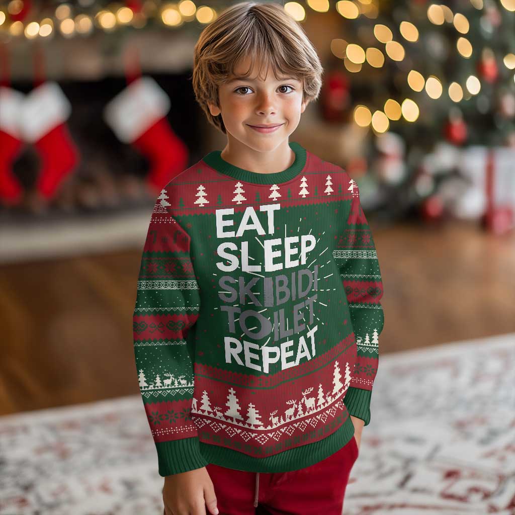 Eat Sleep Skibidi Toilet Repeat Ugly Christmas Sweater Funny Gen Alpha Slang - Wonder Print Shop
