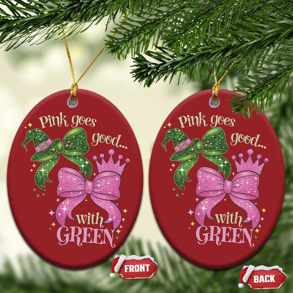 Green and Pink Coquette Bow Christmas Ornament Pink Goes Good With Green - Wonder Print Shop
