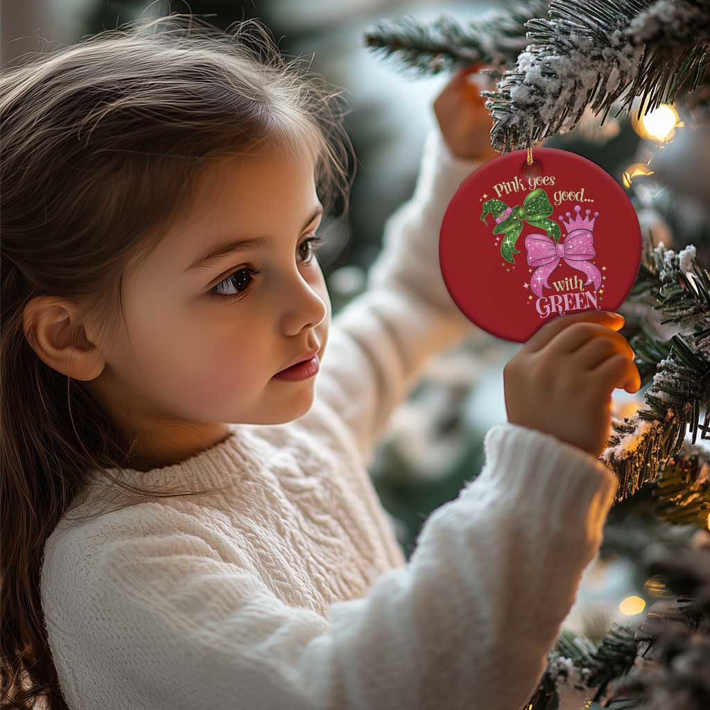 Green and Pink Coquette Bow Christmas Ornament Pink Goes Good With Green - Wonder Print Shop