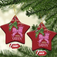 Green and Pink Coquette Bow Christmas Ornament Pink Goes Good With Green - Wonder Print Shop