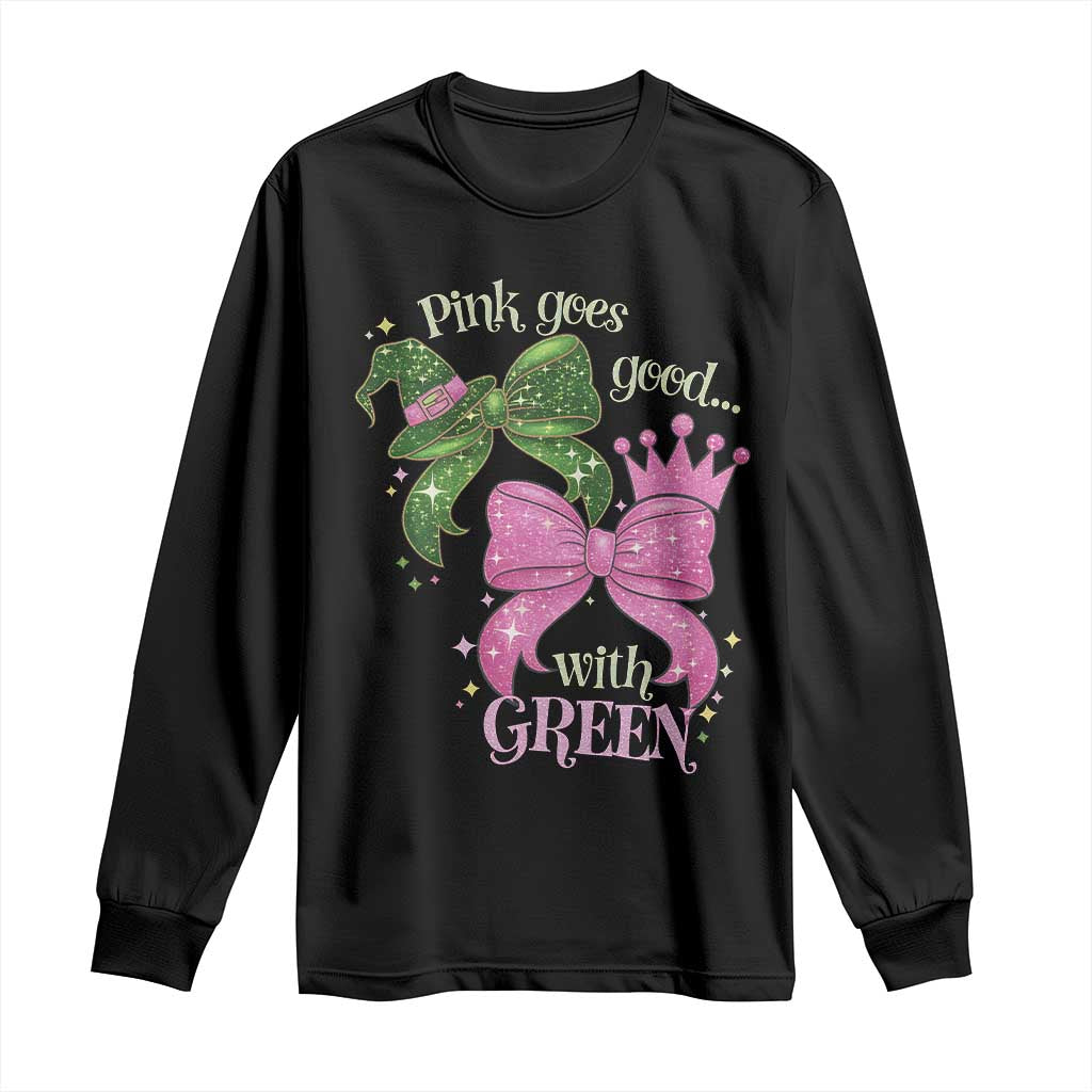 Green and Pink Coquette Bow Long Sleeve Shirt Pink Goes Good With Green