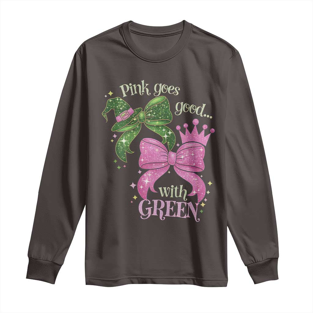 Green and Pink Coquette Bow Long Sleeve Shirt Pink Goes Good With Green
