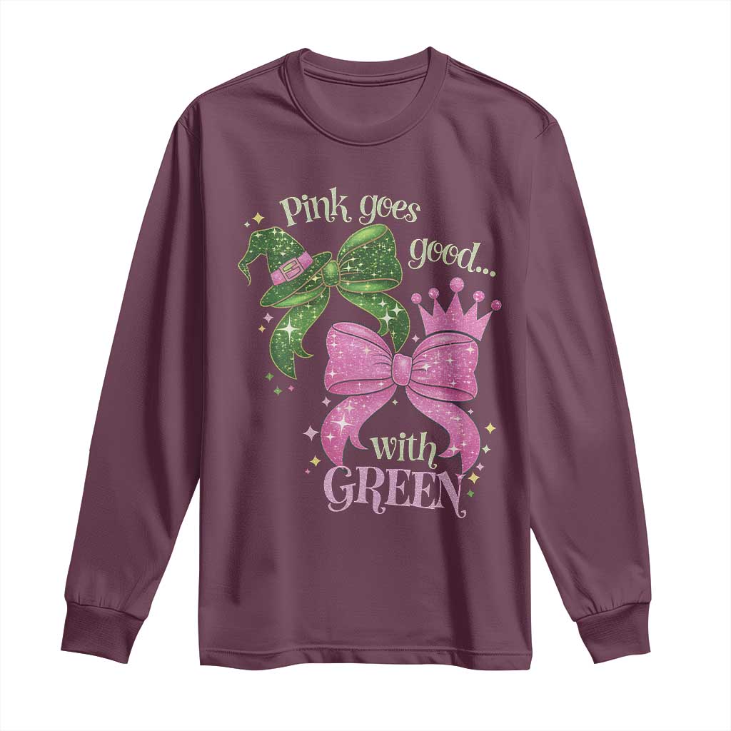 Green and Pink Coquette Bow Long Sleeve Shirt Pink Goes Good With Green