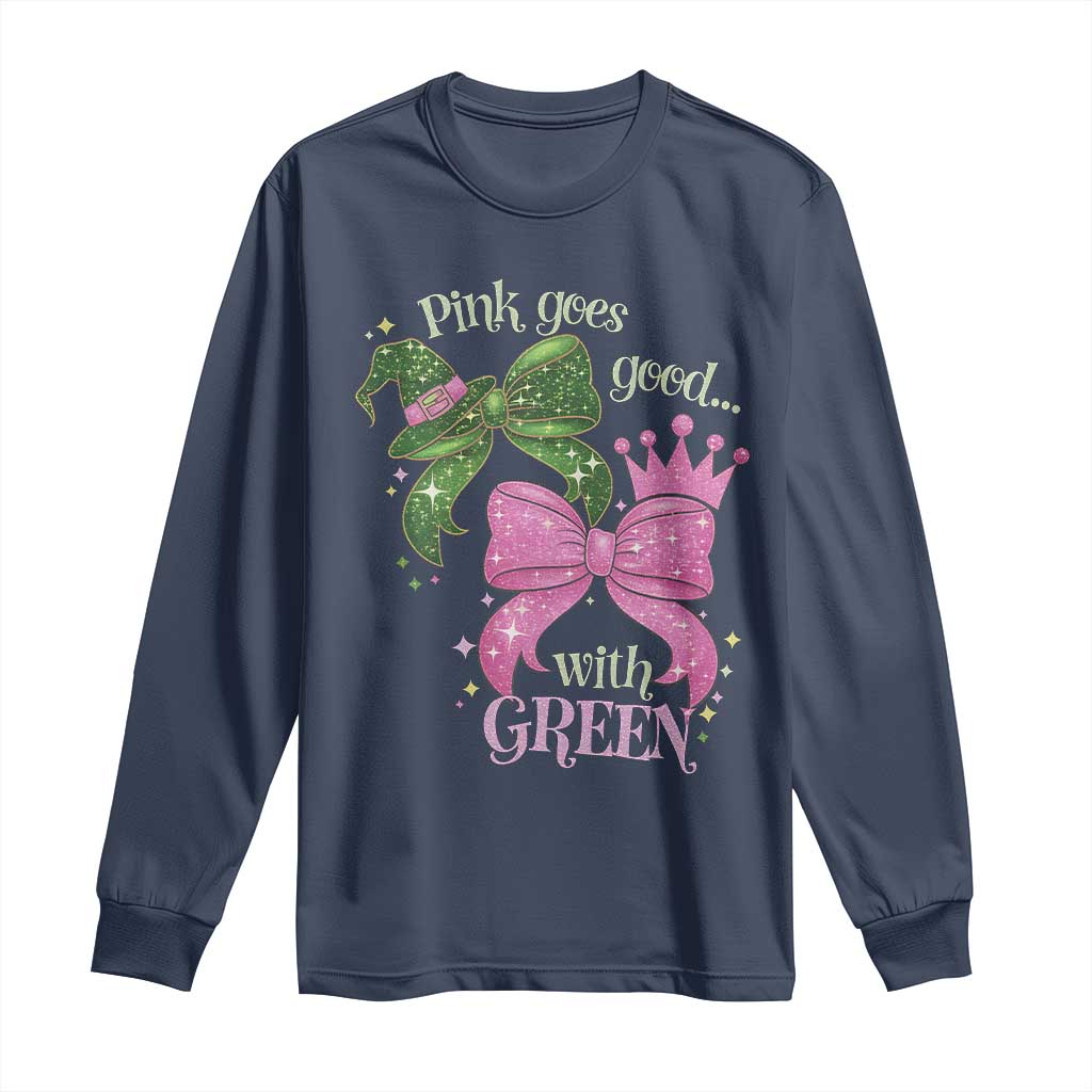 Green and Pink Coquette Bow Long Sleeve Shirt Pink Goes Good With Green