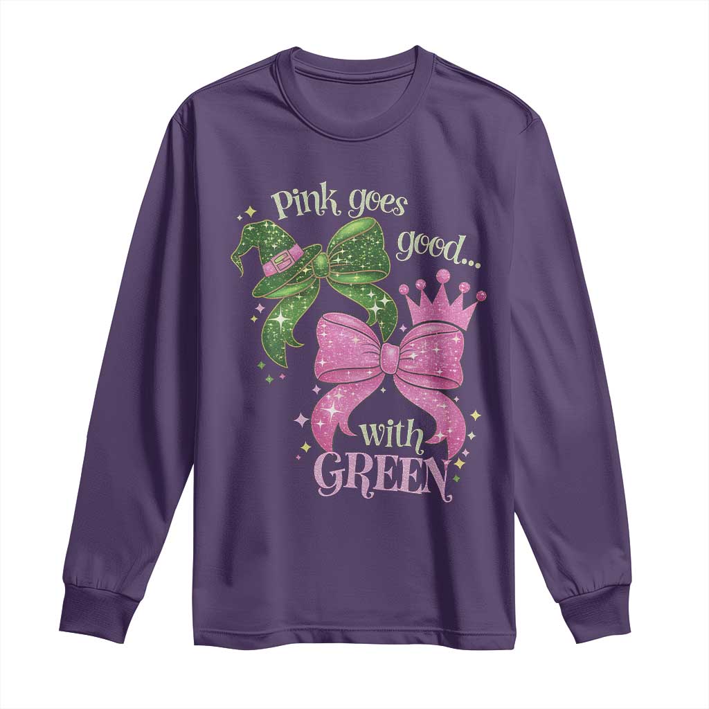 Green and Pink Coquette Bow Long Sleeve Shirt Pink Goes Good With Green