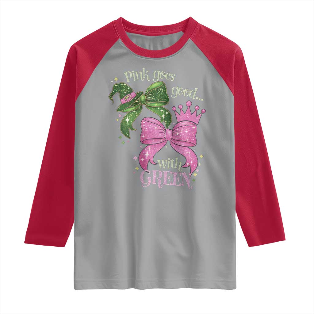 Green and Pink Coquette Bow Raglan Shirt Pink Goes Good With Green
