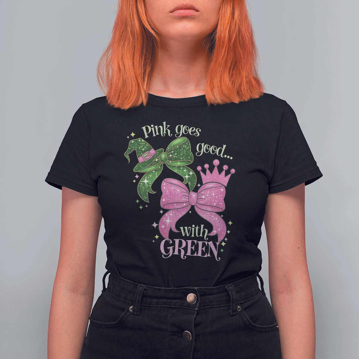 Green and Pink Coquette Bow T Shirt For Women Pink Goes Good With Green - Wonder Print Shop