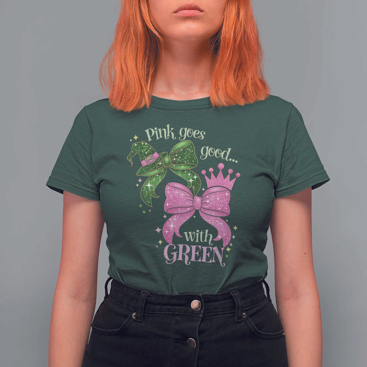 Green and Pink Coquette Bow T Shirt For Women Pink Goes Good With Green - Wonder Print Shop
