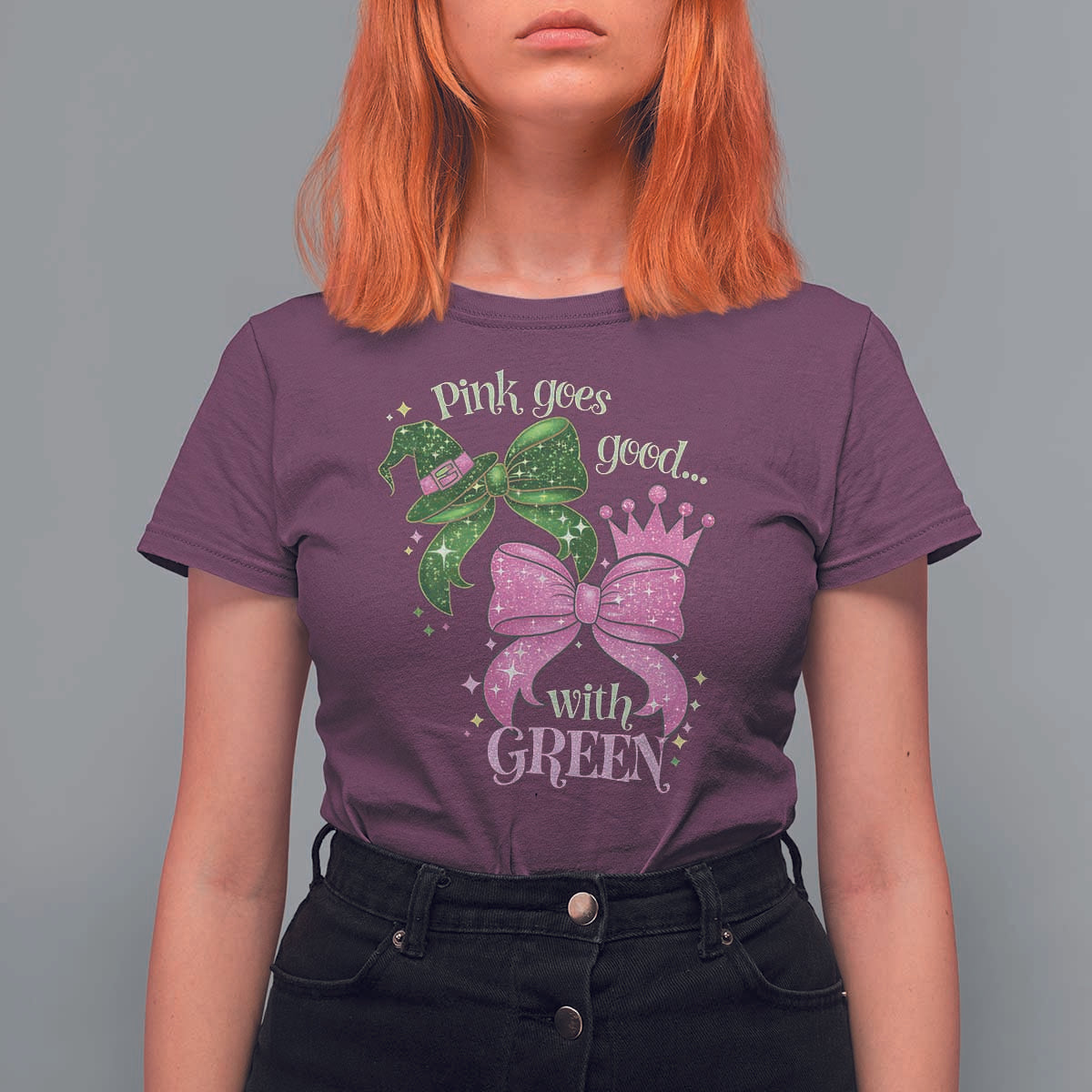 Green and Pink Coquette Bow T Shirt For Women Pink Goes Good With Green - Wonder Print Shop