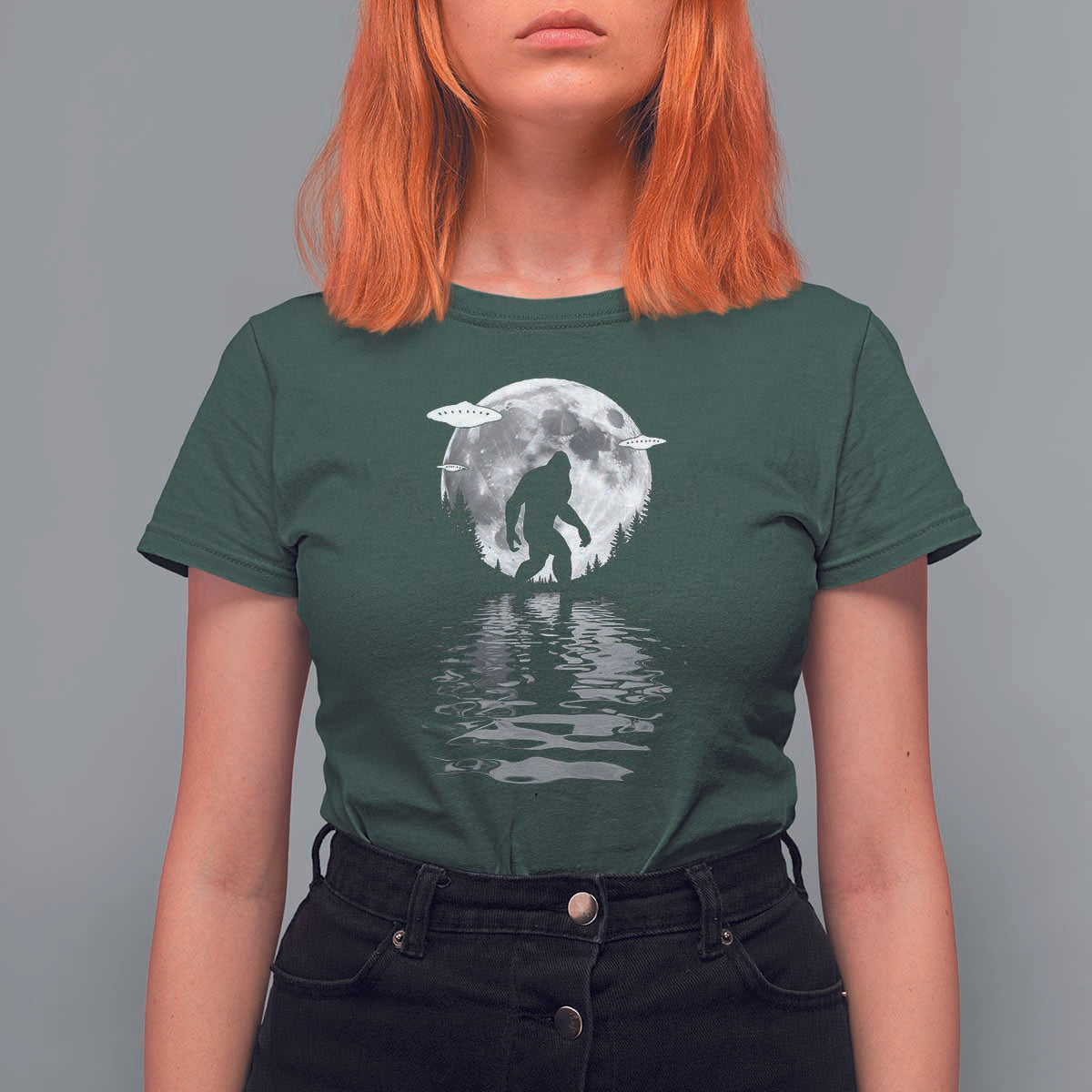 Bigfoot T Shirt For Women Sasquatch Under The Moon Cryptid - Wonder Print Shop