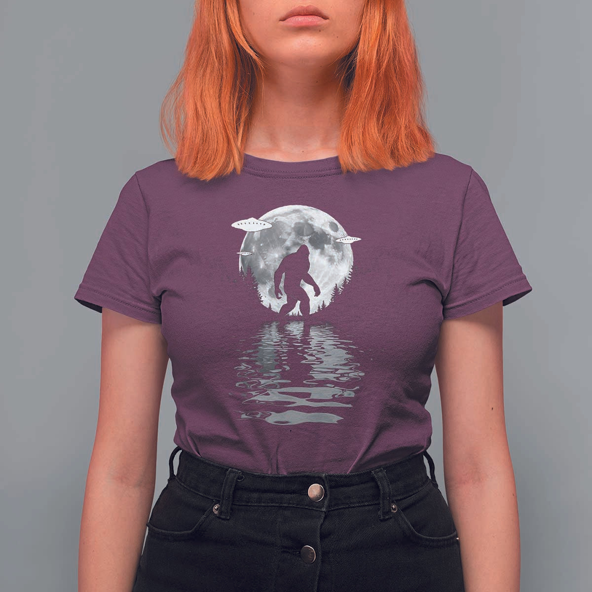 Bigfoot T Shirt For Women Sasquatch Under The Moon Cryptid - Wonder Print Shop
