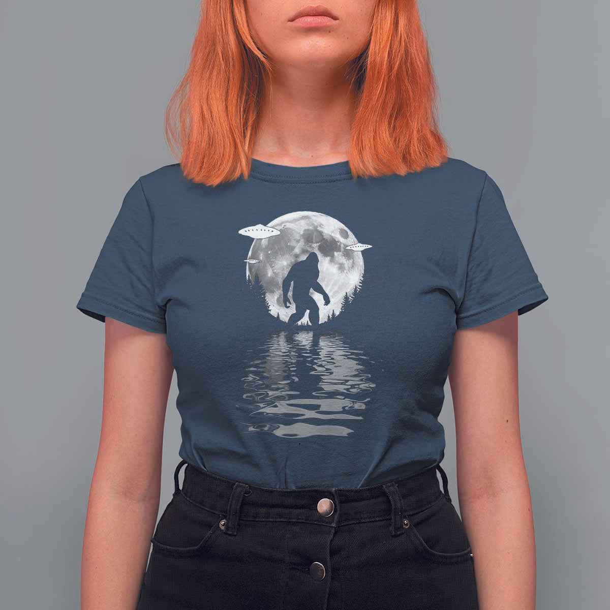 Bigfoot T Shirt For Women Sasquatch Under The Moon Cryptid - Wonder Print Shop