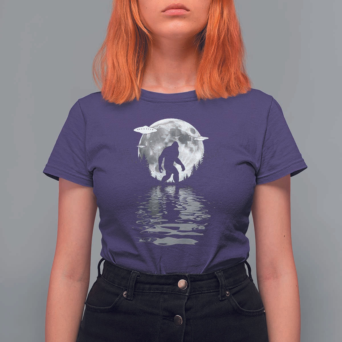 Bigfoot T Shirt For Women Sasquatch Under The Moon Cryptid - Wonder Print Shop