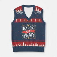 Happy New Year 2025 V-Neck Knit Sweater Vest Confetti Fireworks Party Supplies Family Matching - Wonder Print Shop