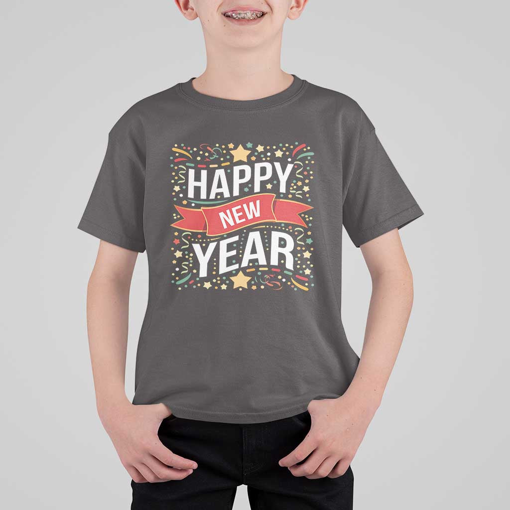 Happy New Year 2025 T Shirt For Kid Confetti Fireworks Party Supplies Family Matching - Wonder Print Shop