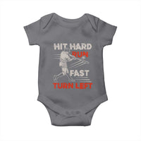 Baseball Lover Baby Onesie Hit Hard Run Fast Turn Left Softball Fan