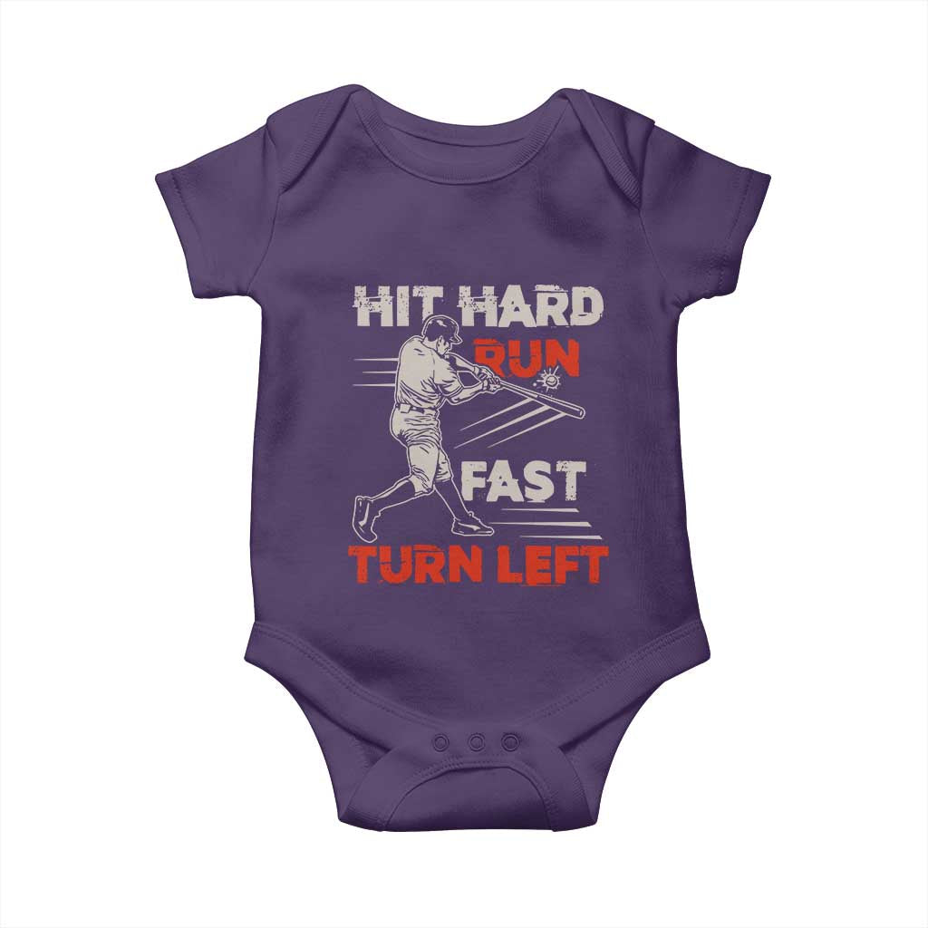 Baseball Lover Baby Onesie Hit Hard Run Fast Turn Left Softball Fan