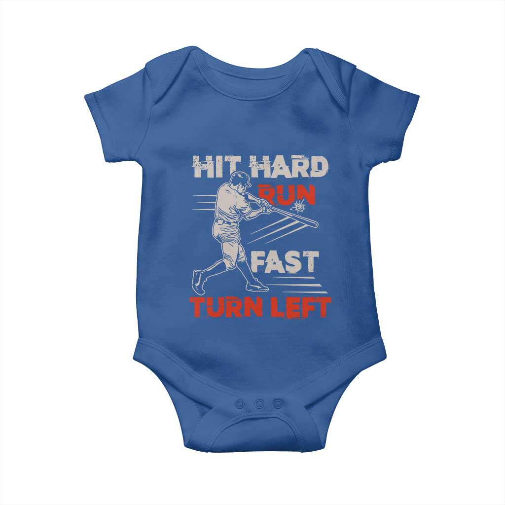 Baseball Lover Baby Onesie Hit Hard Run Fast Turn Left Softball Fan