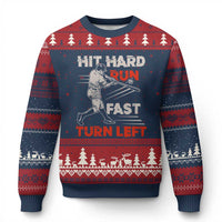 Baseball Lover Ugly Christmas Sweater Hit Hard Run Fast Turn Left Softball Fan - Wonder Print Shop