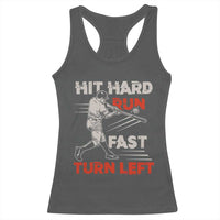 Baseball Lover Racerback Tank Top Hit Hard Run Fast Turn Left Softball Fan
