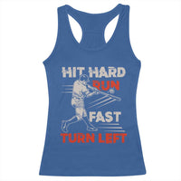 Baseball Lover Racerback Tank Top Hit Hard Run Fast Turn Left Softball Fan