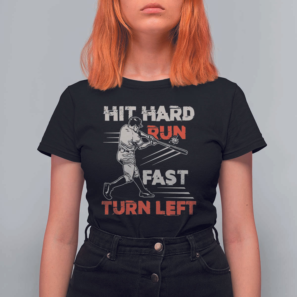 Baseball Lover T Shirt For Women Hit Hard Run Fast Turn Left Softball Fan