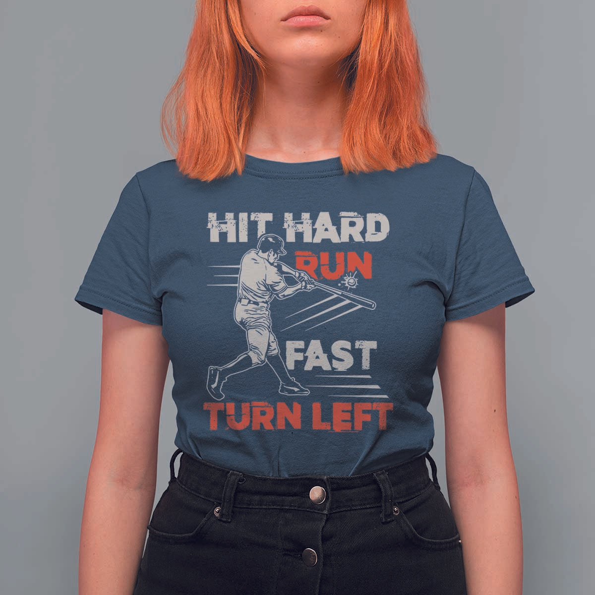 Baseball Lover T Shirt For Women Hit Hard Run Fast Turn Left Softball Fan