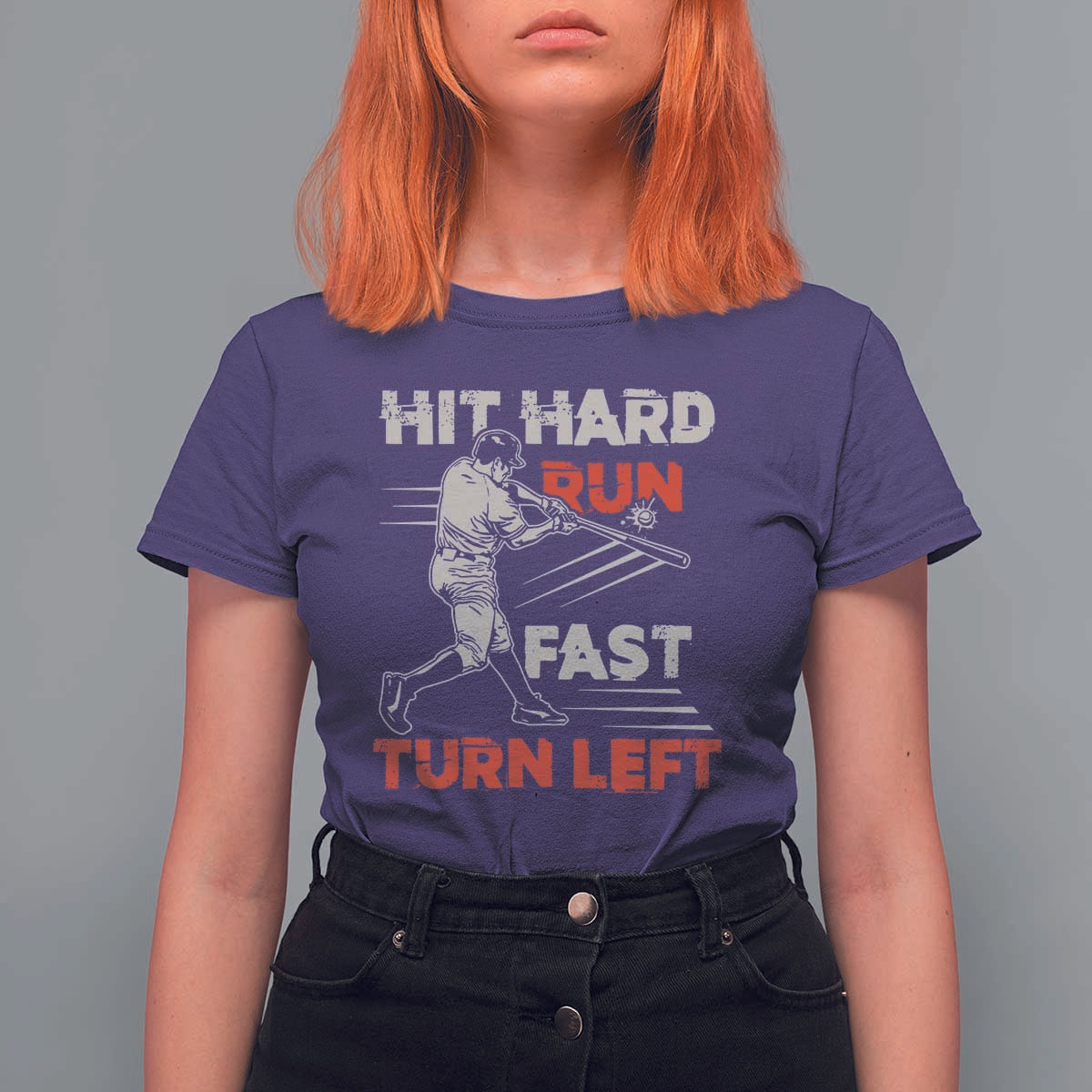 Baseball Lover T Shirt For Women Hit Hard Run Fast Turn Left Softball Fan