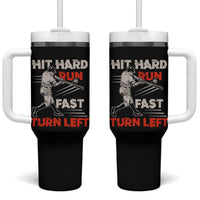 Baseball Lover Tumbler With Handle Hit Hard Run Fast Turn Left Softball Fan