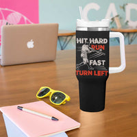 Baseball Lover Tumbler With Handle Hit Hard Run Fast Turn Left Softball Fan