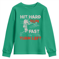 Baseball Lover Youth Sweatshirt Hit Hard Run Fast Turn Left Softball Fan