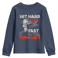 Baseball Lover Youth Sweatshirt Hit Hard Run Fast Turn Left Softball Fan
