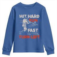 Baseball Lover Youth Sweatshirt Hit Hard Run Fast Turn Left Softball Fan