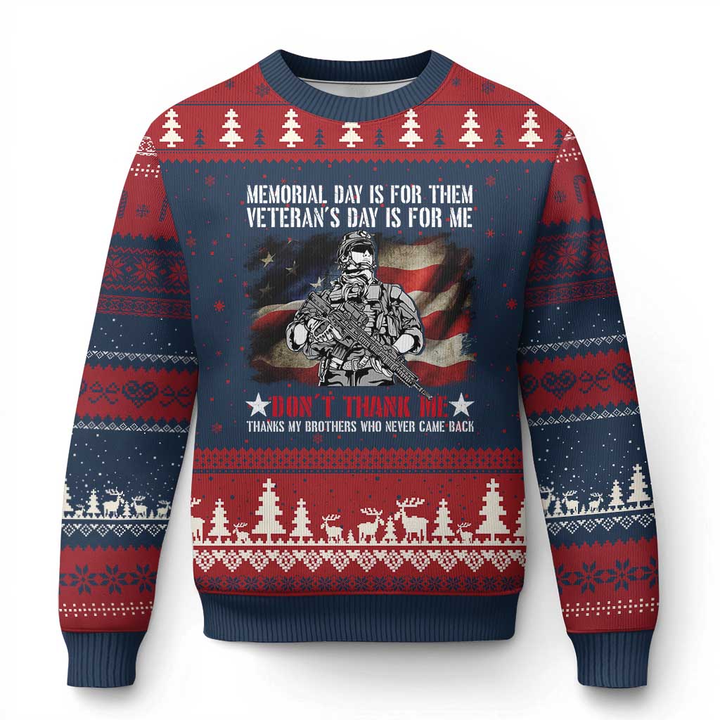 Patriotic Memorial Day Ugly Christmas Sweater Remember Our Heroes Veterans Brothers American Flag - Wonder Print Shop