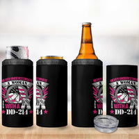 Female Veteran 4 in 1 Can Cooler Tumbler Never Underestimate A Woman With DD214 US Military