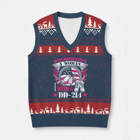 Female Veteran V-Neck Knit Sweater Vest Never Underestimate A Woman With DD214 US Military - Wonder Print Shop