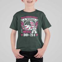 Female Veteran T Shirt For Kid Never Underestimate A Woman With DD214 US Military