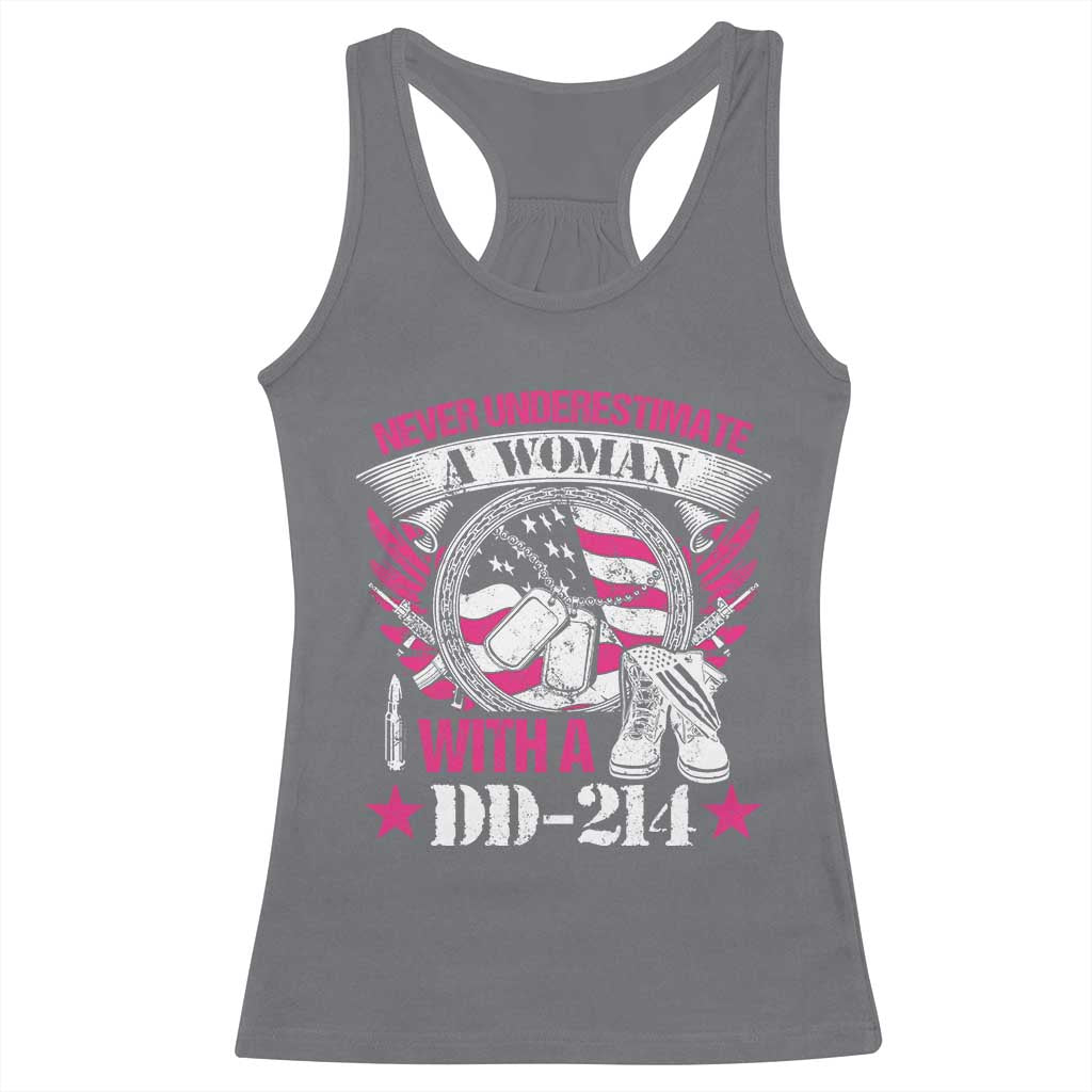 Female Veteran Racerback Tank Top Never Underestimate A Woman With DD214 US Military