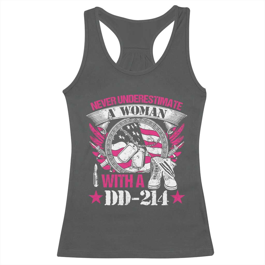 Female Veteran Racerback Tank Top Never Underestimate A Woman With DD214 US Military