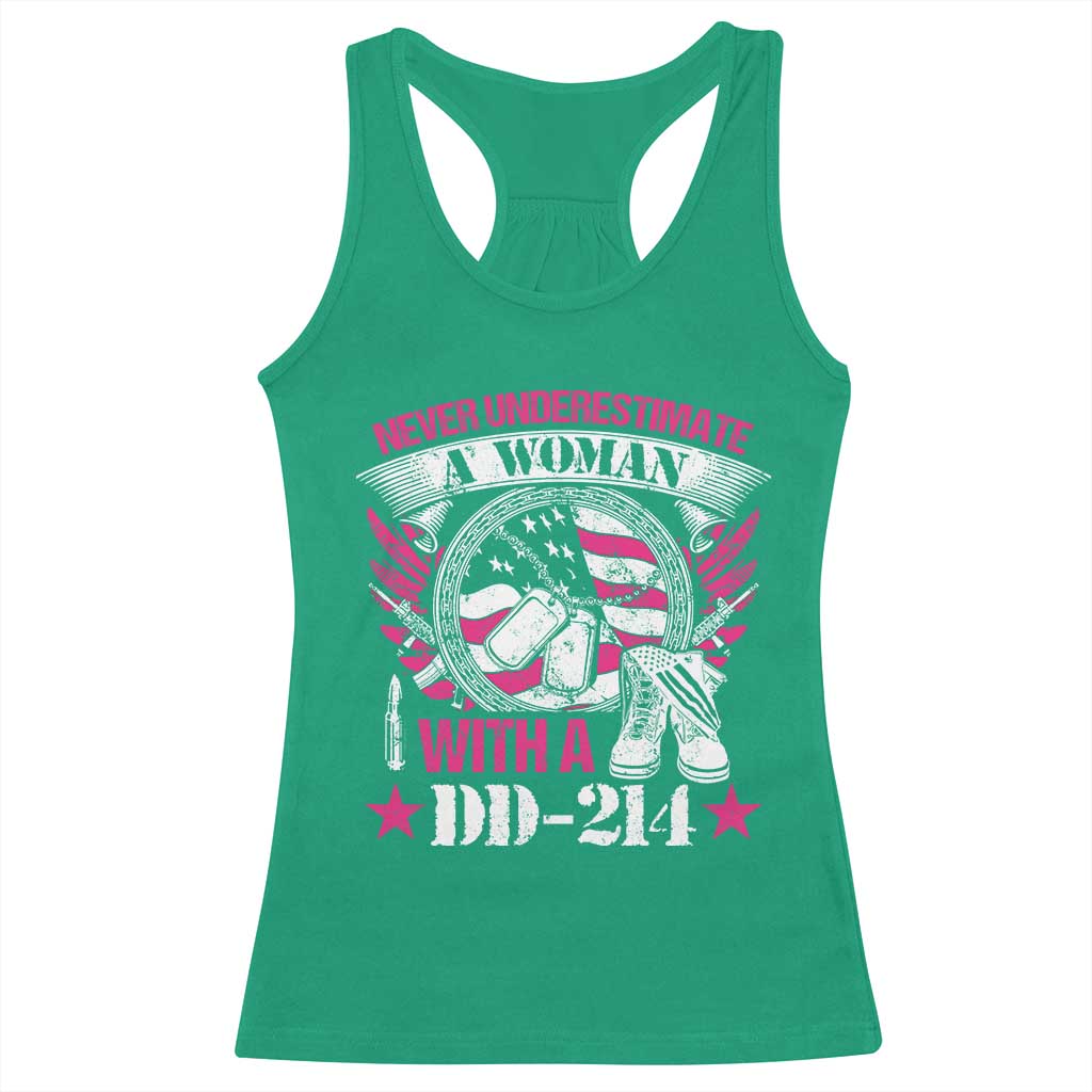 Female Veteran Racerback Tank Top Never Underestimate A Woman With DD214 US Military