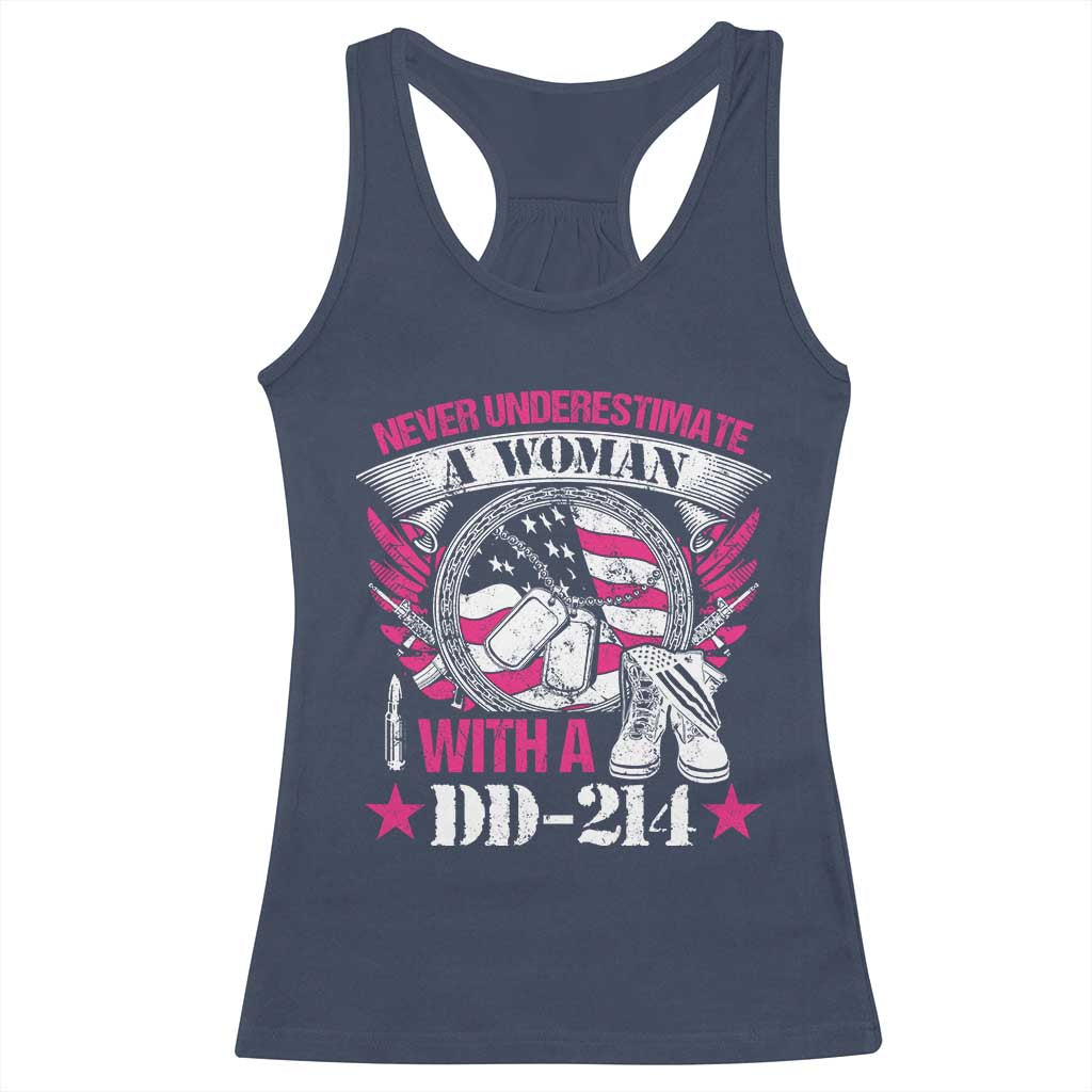 Female Veteran Racerback Tank Top Never Underestimate A Woman With DD214 US Military