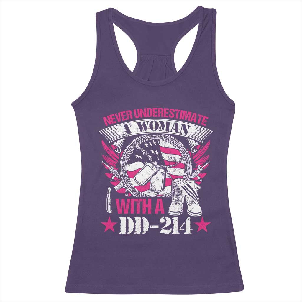 Female Veteran Racerback Tank Top Never Underestimate A Woman With DD214 US Military