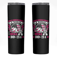 Female Veteran Skinny Tumbler Never Underestimate A Woman With DD214 US Military
