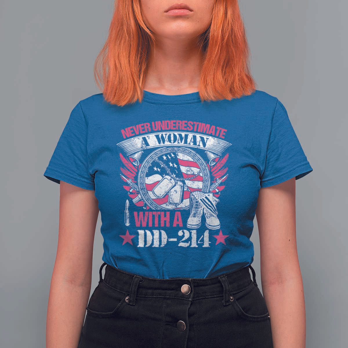 Female Veteran T Shirt For Women Never Underestimate A Woman With DD214 US Military